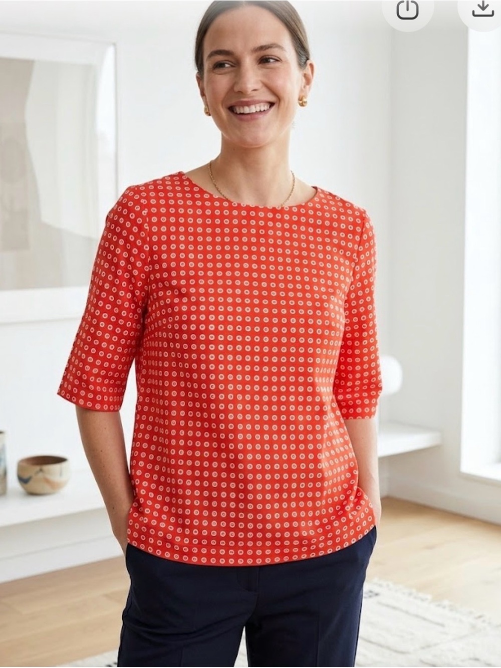 Marimekko Kaili Concentric Circle Print Top Elbow Sleeve Blouse Sz 38 US S